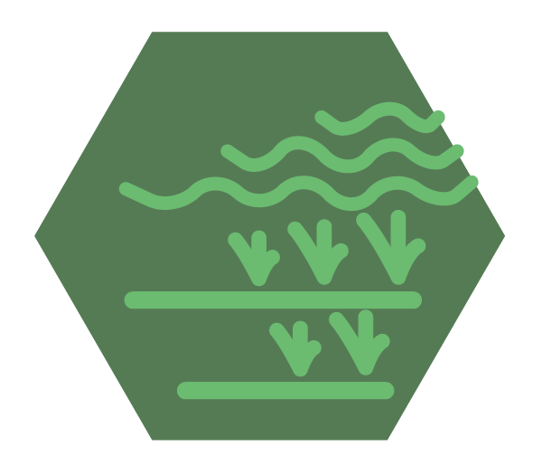 Icon of farm fields with water rising next to it